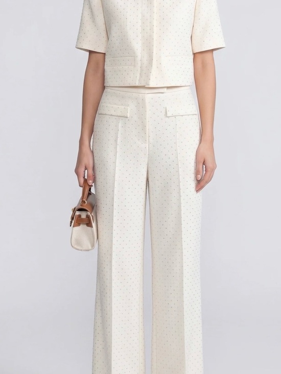 Sandro Pants - Sandro Paris Cream High-Waist Wide-Leg Pants Rhinestones embellished two-piece